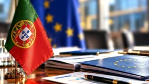 Drapeaux portugais et européen budget