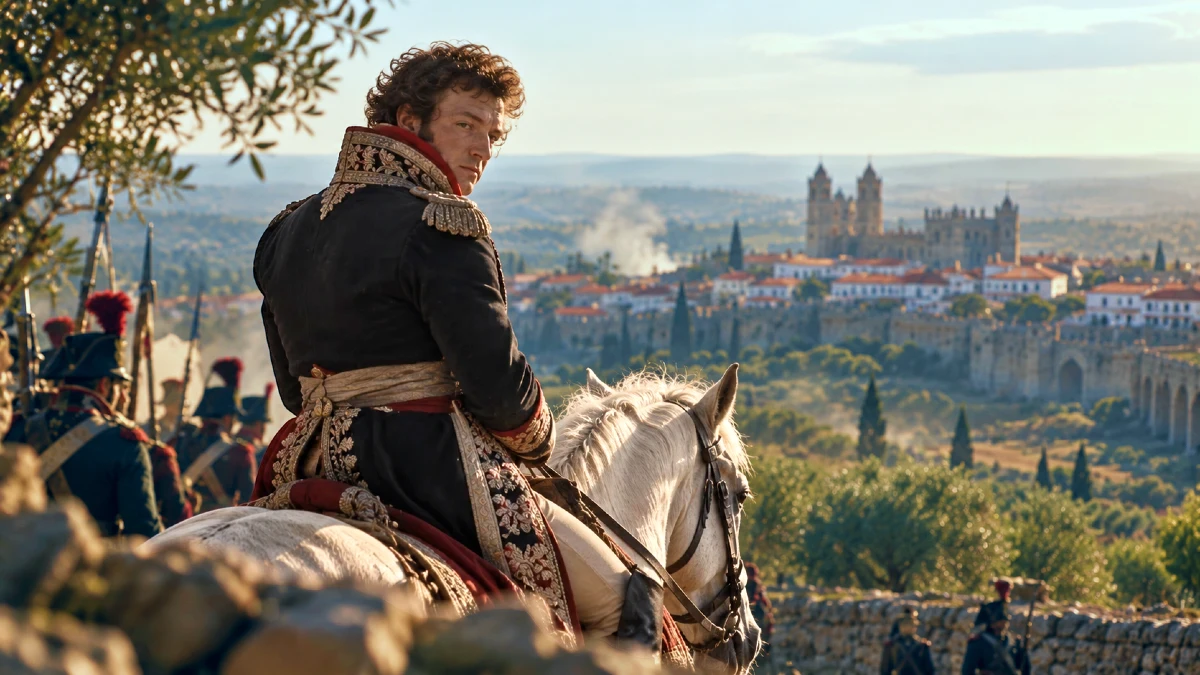 Officier napoléonien face à la cité fortifiée