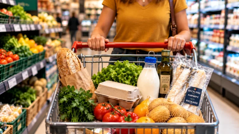Panier de courses portugais au supermarché